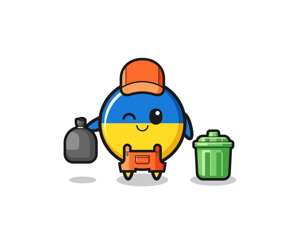 the mascot of cute ukraine flag as garbage collector vector