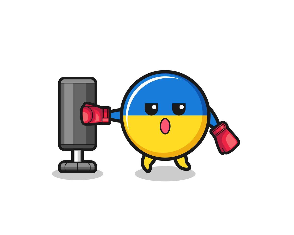 ukraine flag boxer cartoon doing training with punching bag vector