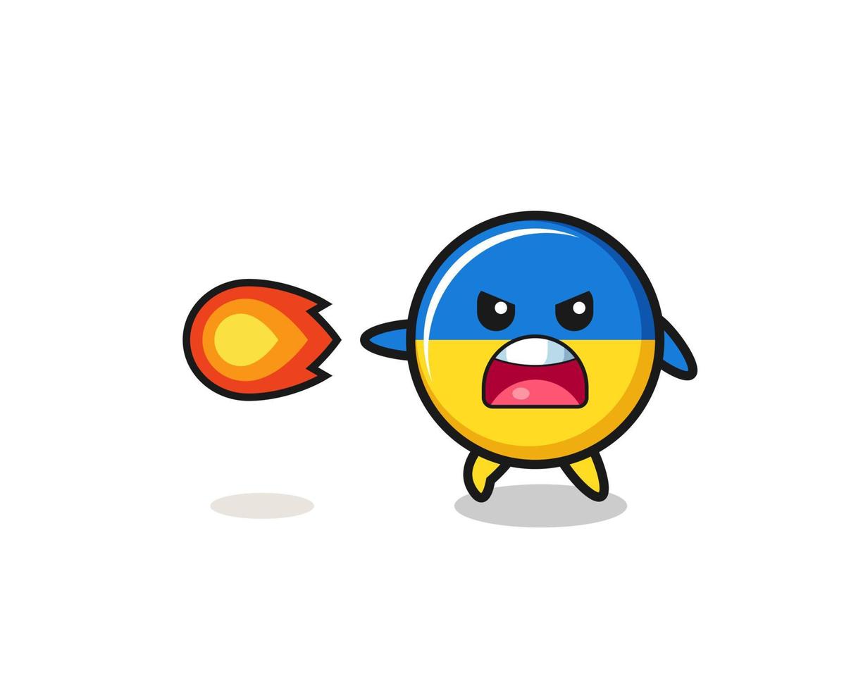 cute ukraine flag mascot is shooting fire power vector