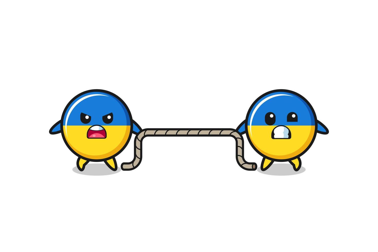 cute ukraine flag character is playing tug of war game vector