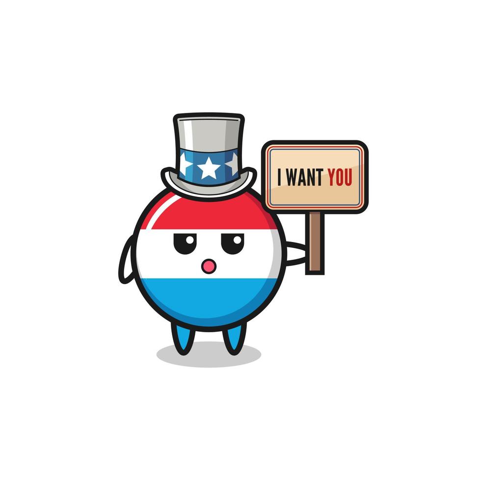 luxembourg cartoon as uncle Sam holding the banner I want you vector