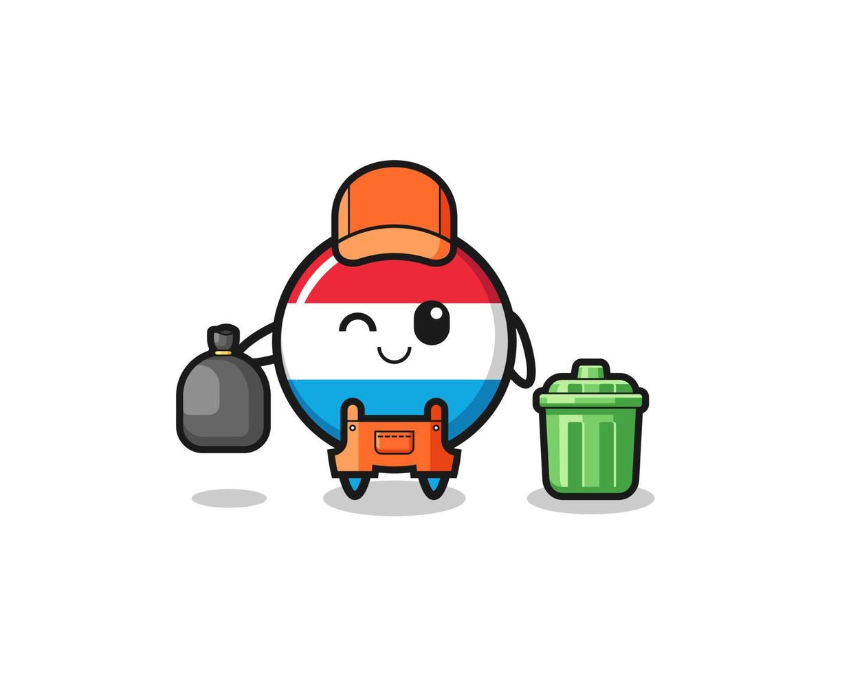 the mascot of cute luxembourg as garbage collector vector