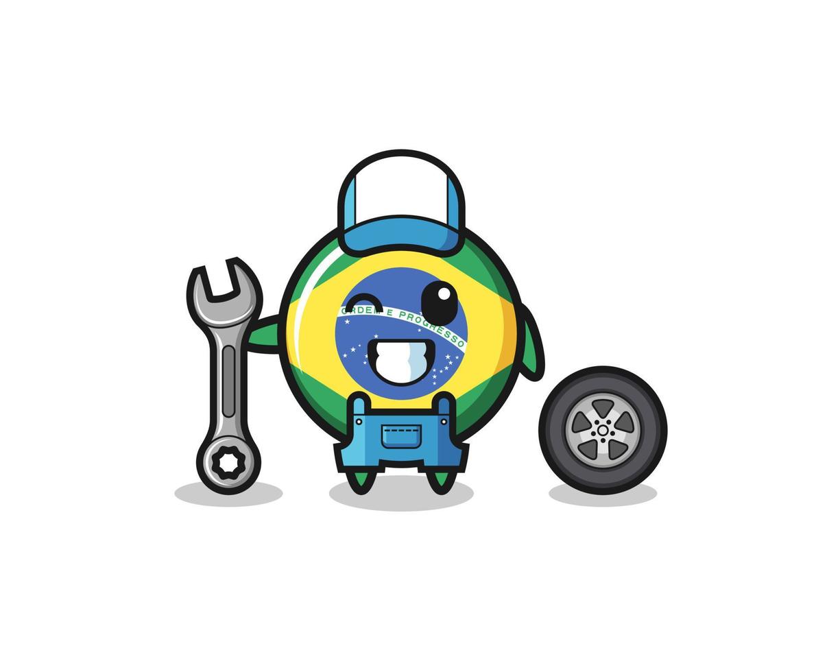 the brazil flag character as a mechanic mascot vector