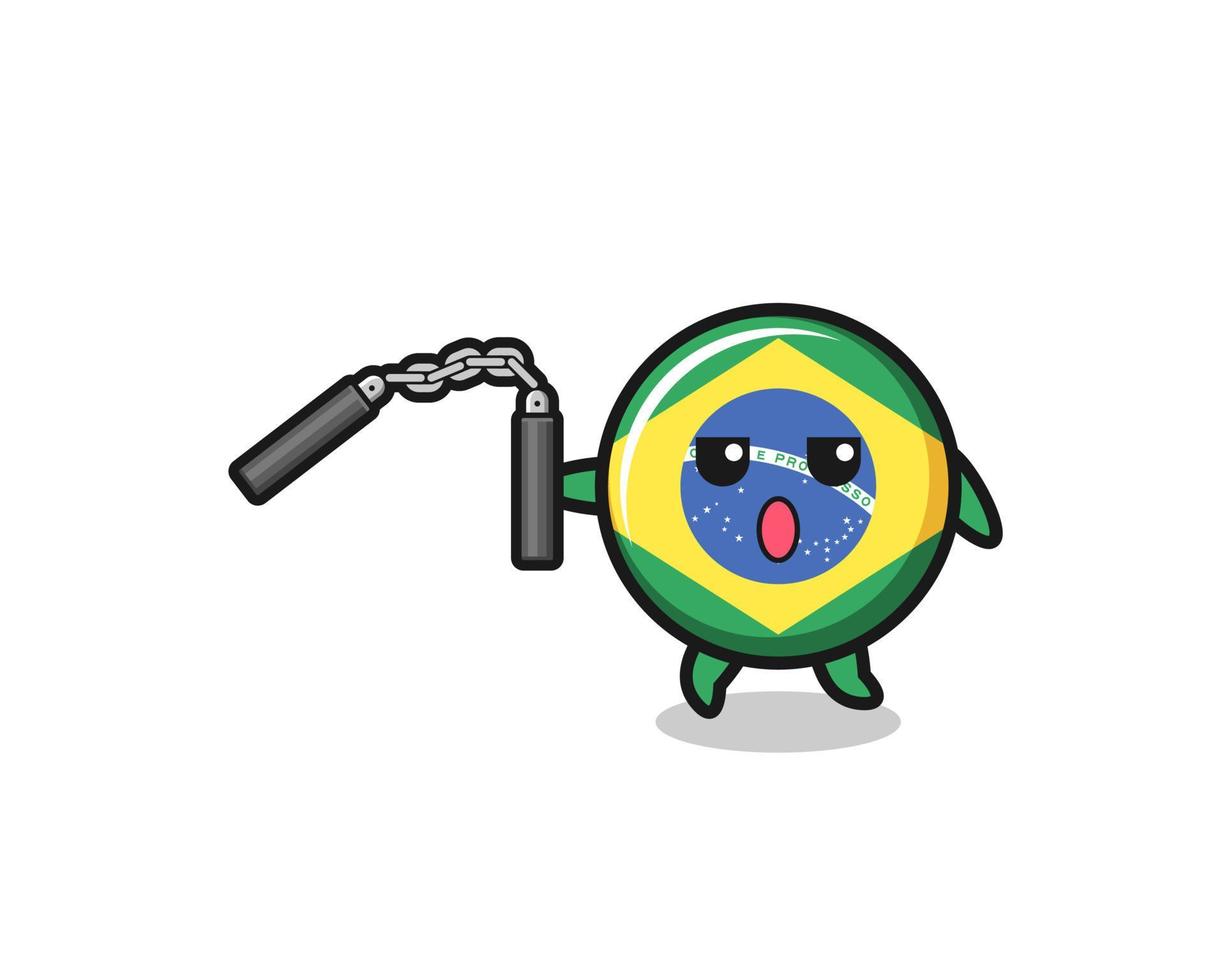 caricatura de la bandera de brasil con nunchaku vector