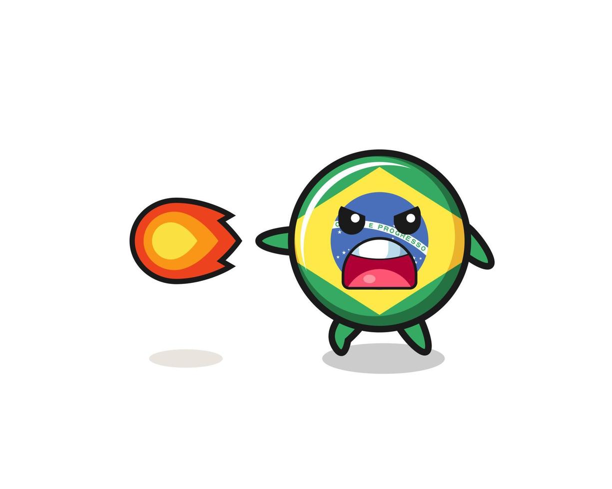 cute brazil flag mascot is shooting fire power vector
