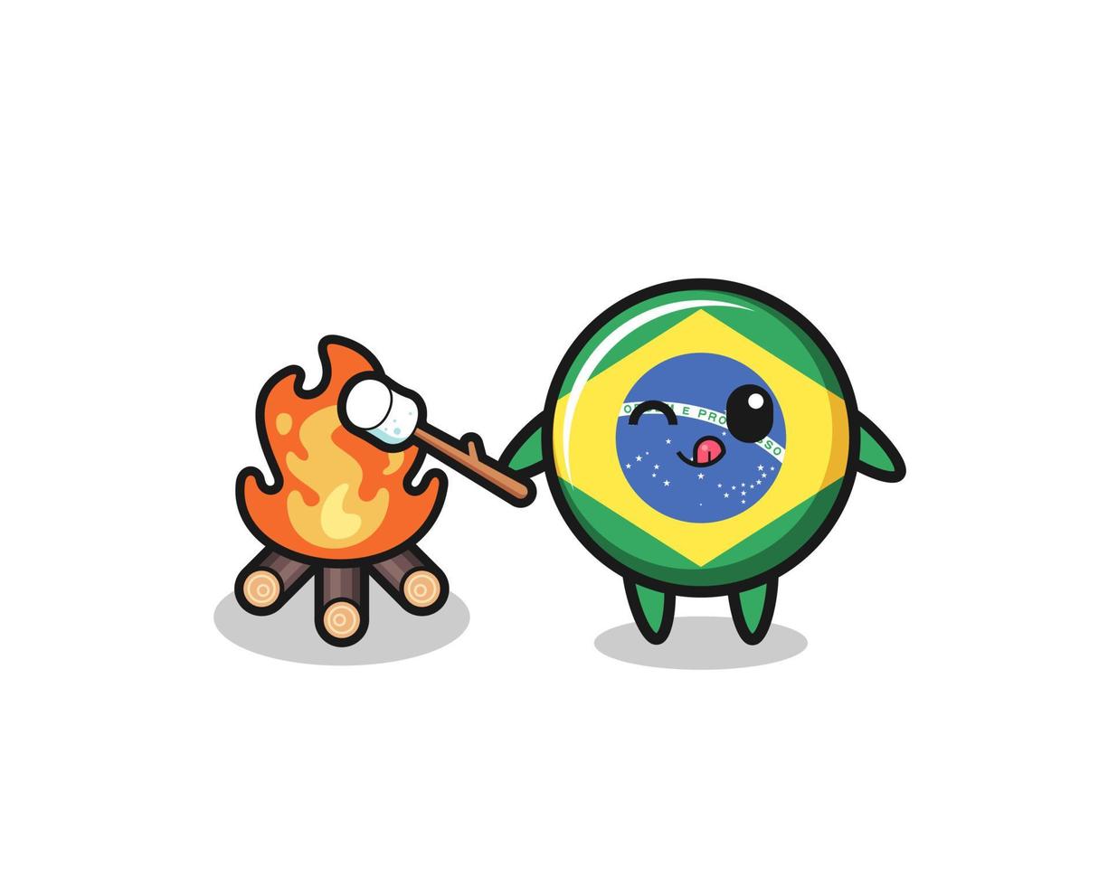 brazil flag character is burning marshmallow vector
