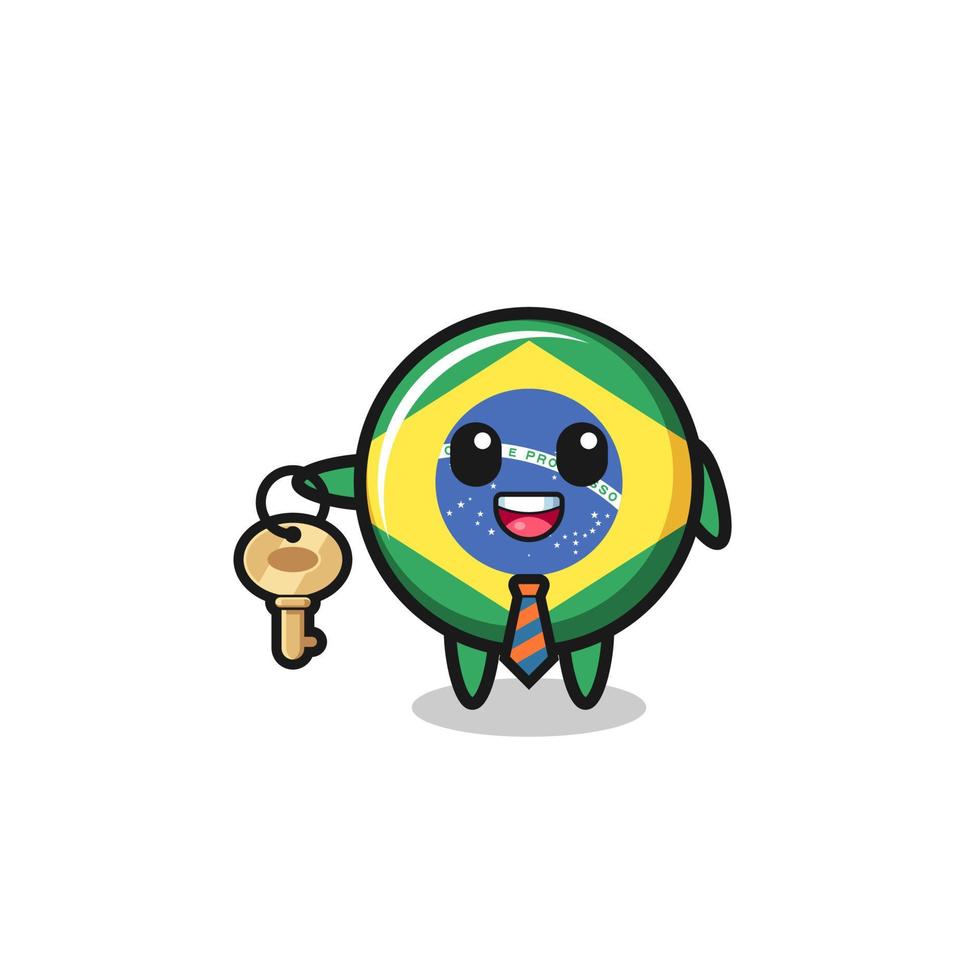 linda bandera de brasil como mascota de un agente inmobiliario vector