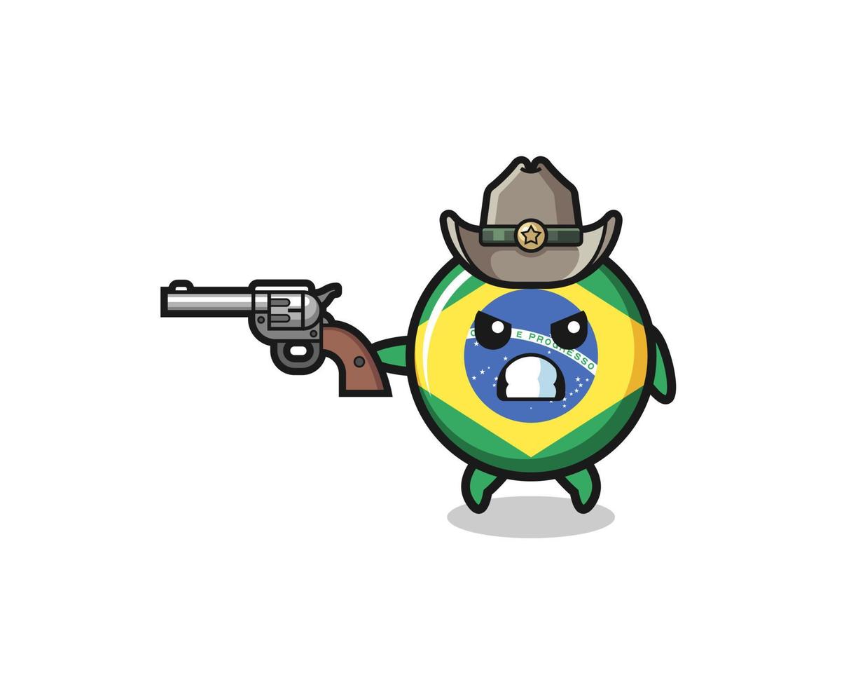 El vaquero de la bandera de Brasil disparando con una pistola vector