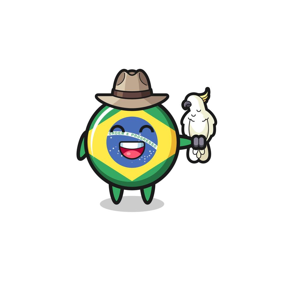 Mascota del cuidador del zoológico de la bandera de Brasil con un loro vector