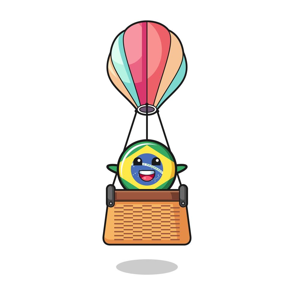 mascota de la bandera de brasil montando un globo aerostático vector