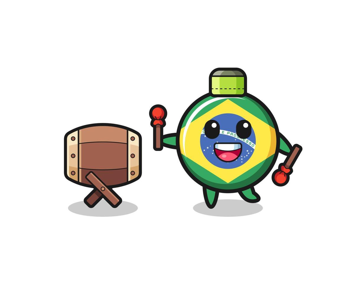 brazil flag muslim cartoon is beating the bedug vector