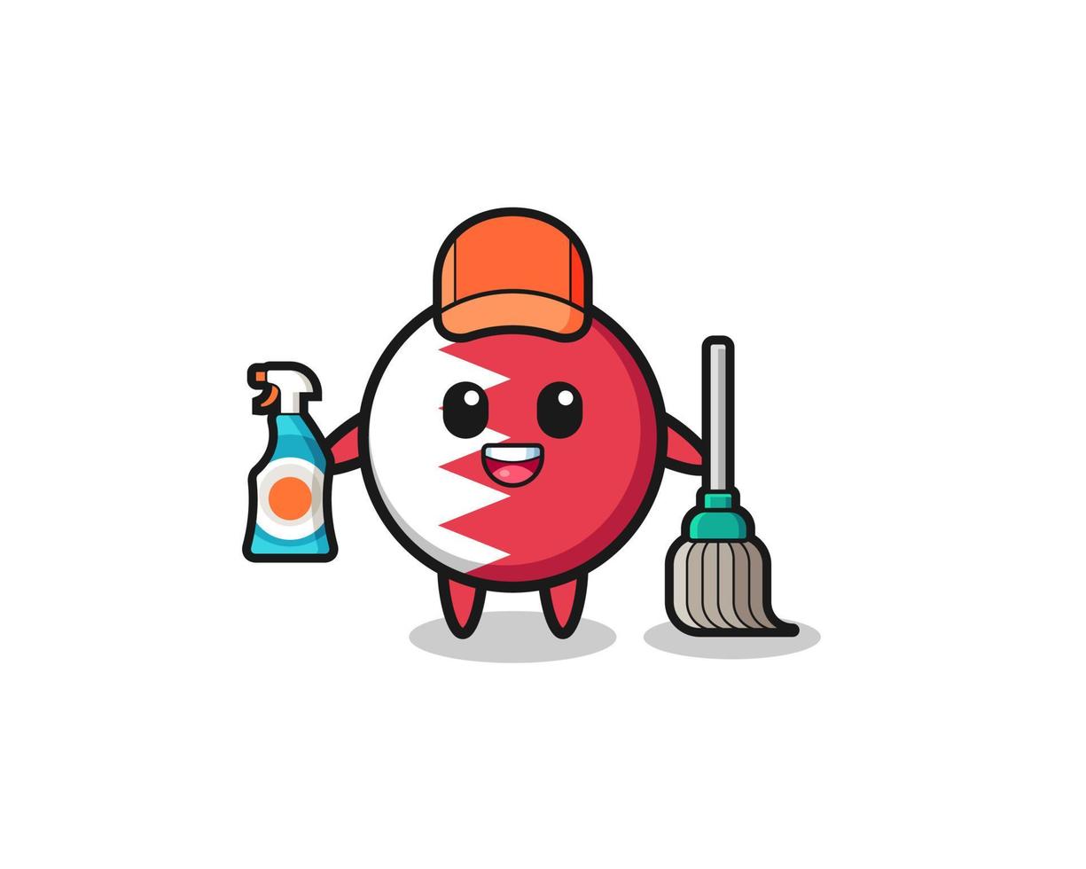 cute bahrain flag character as cleaning services mascot vector