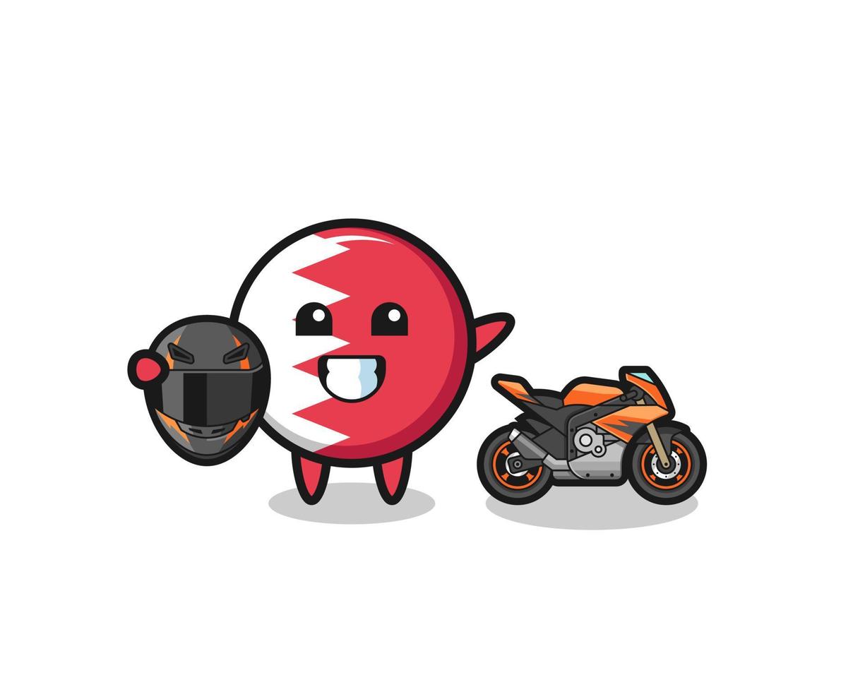 cute bahrain flag cartoon as a motorcycle racer vector