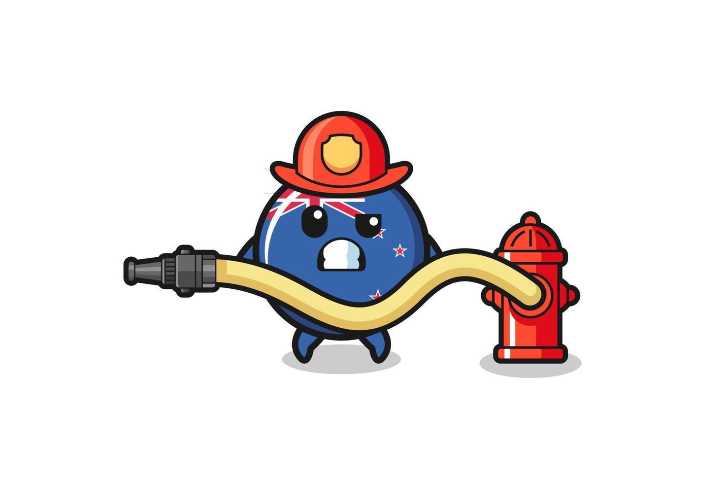 dibujos animados de nueva zelanda como mascota bombero con manguera de agua vector
