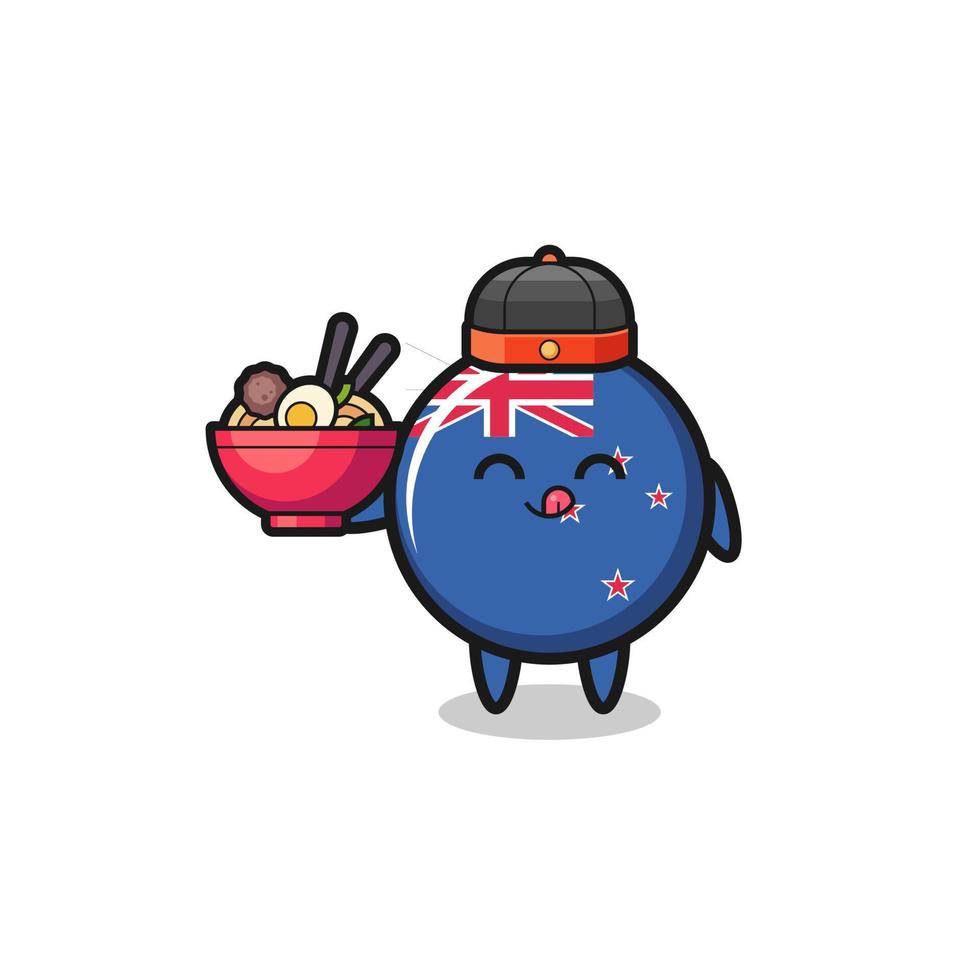 new zealand as Chinese chef mascot holding a noodle bowl vector