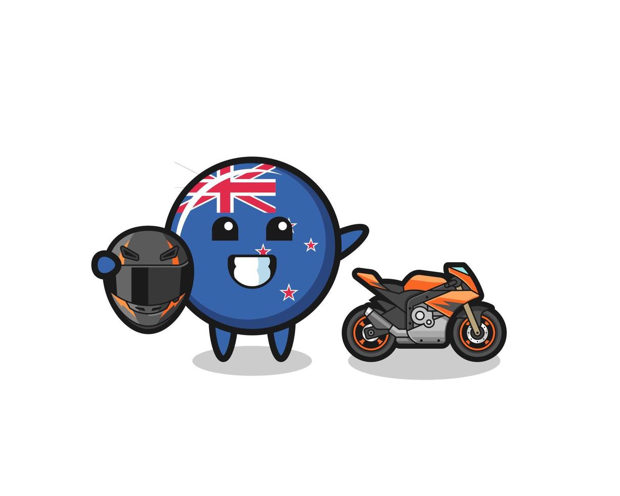 cute new zealand cartoon as a motorcycle racer vector