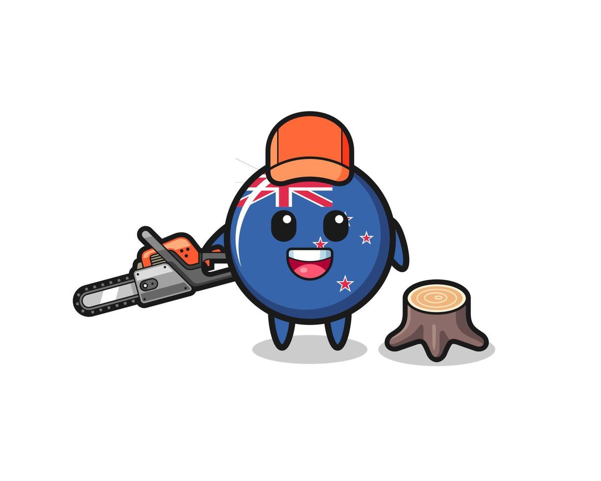 new zealand lumberjack character holding a chainsaw vector