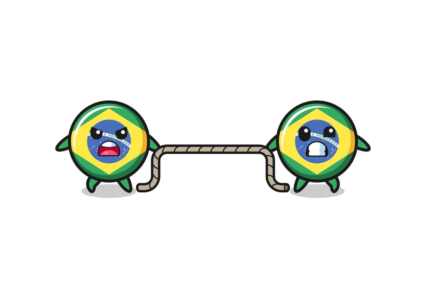 cute brazil flag character is playing tug of war game vector