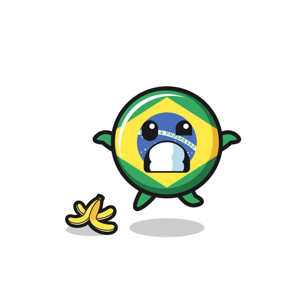 brazil flag cartoon is slip on a banana peel vector