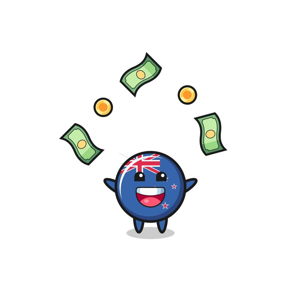 illustration of the new zealand catching money falling from the sky vector