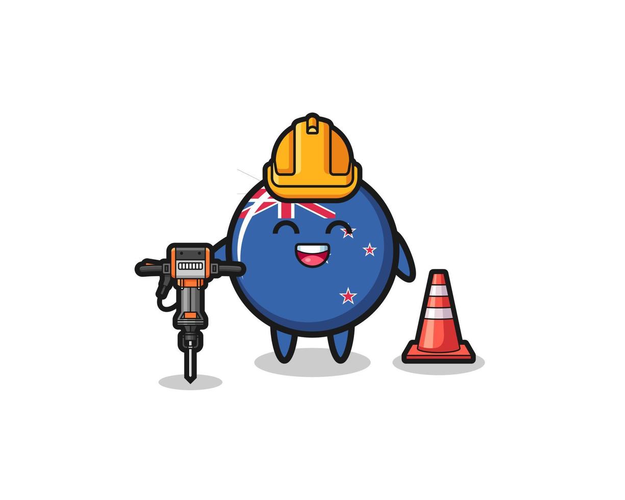 road worker mascot of new zealand holding drill machine vector