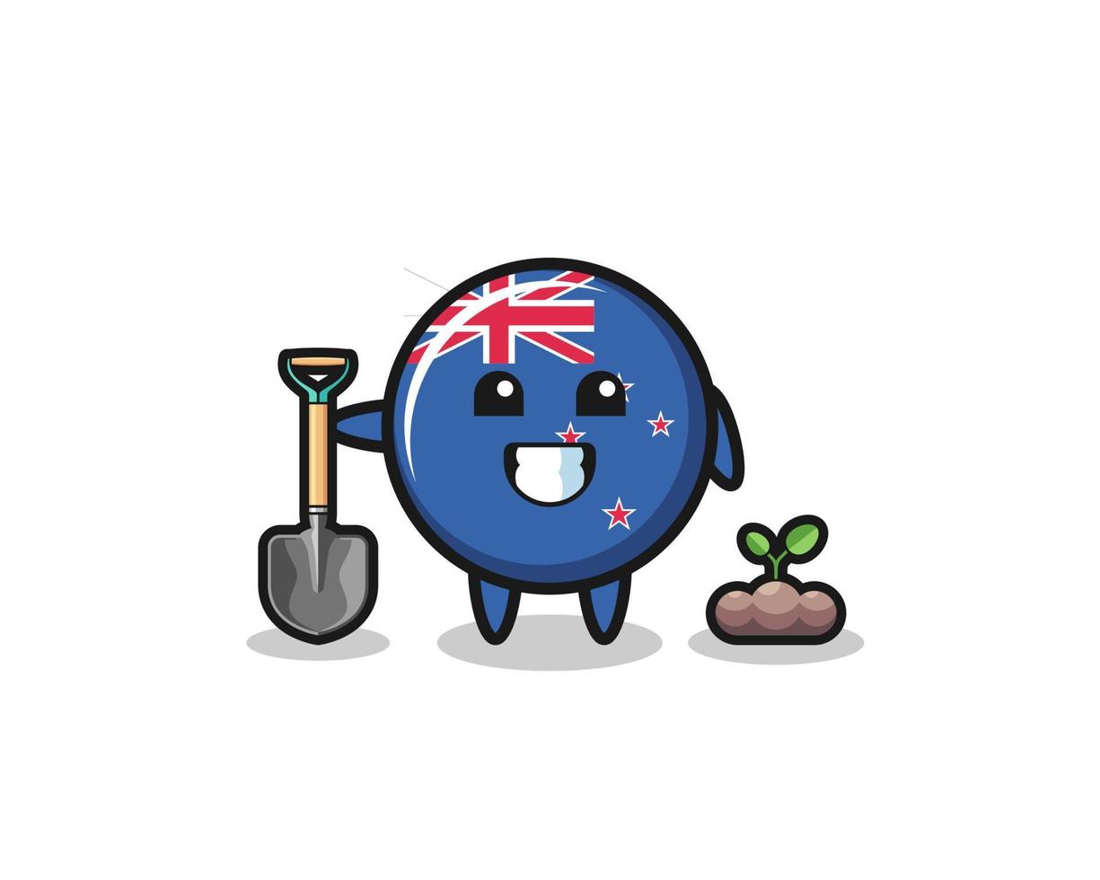 cute new zealand cartoon is planting a tree seed vector