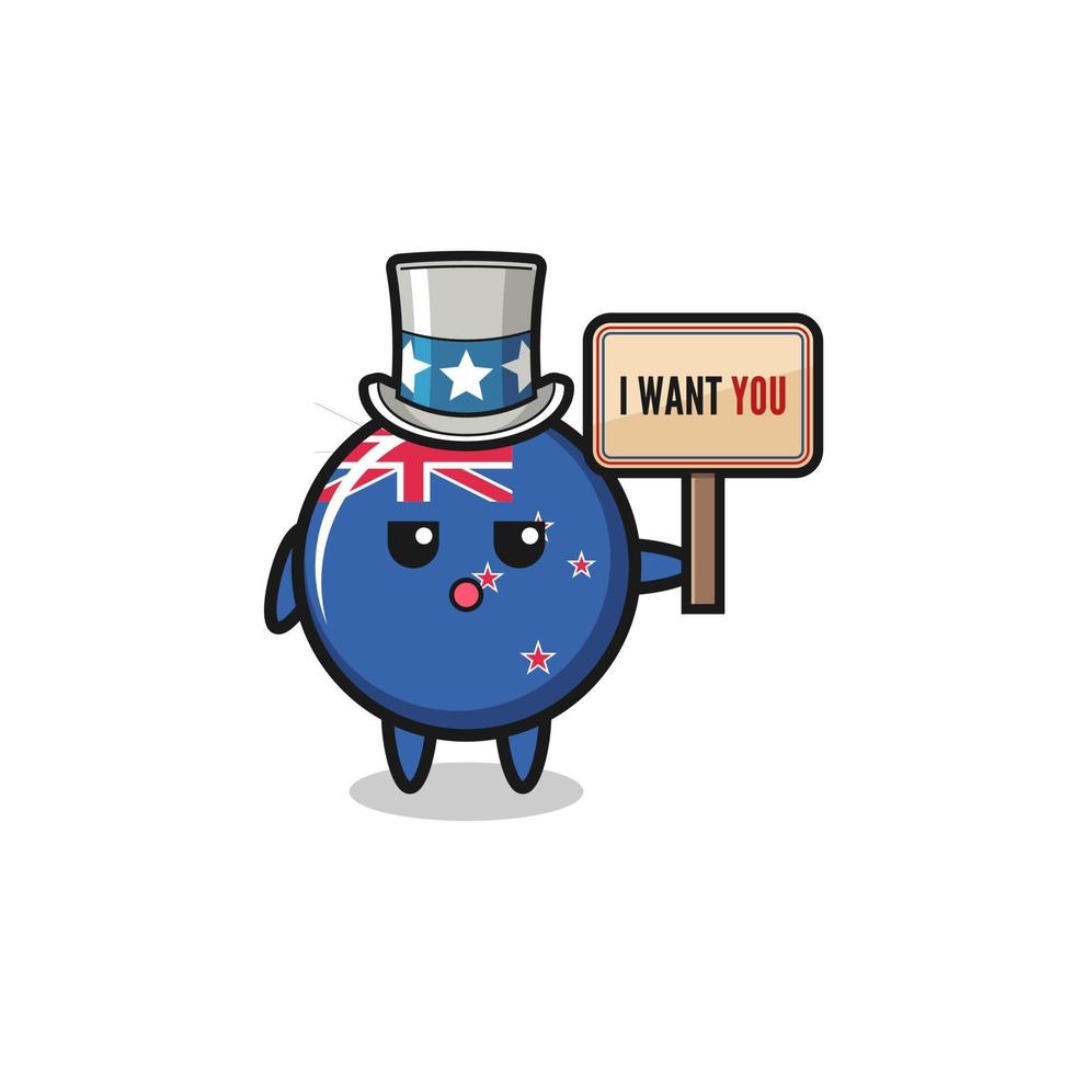 new zealand cartoon as uncle Sam holding the banner I want you vector