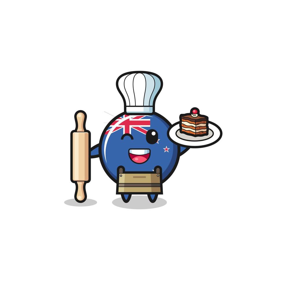 new zealand as pastry chef mascot hold rolling pin vector