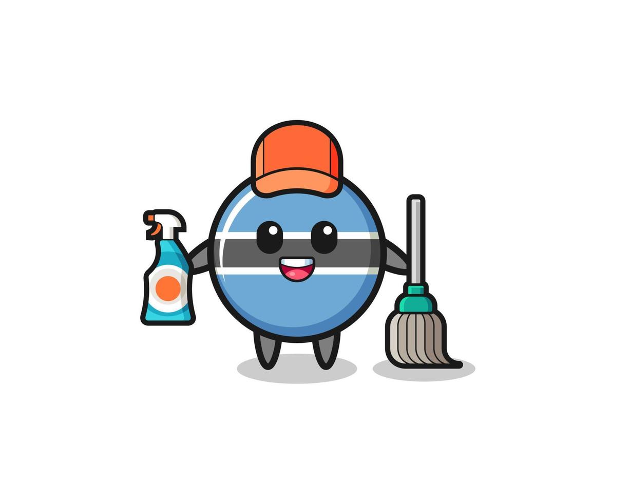 lindo personaje de la bandera de botswana como mascota de los servicios de limpieza vector