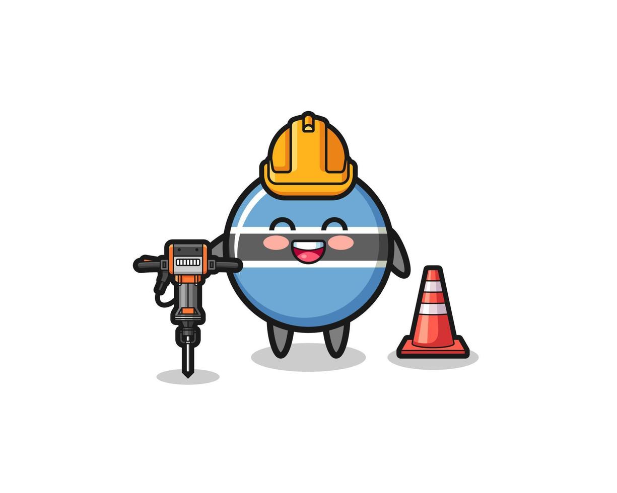 road worker mascot of botswana flag holding drill machine vector