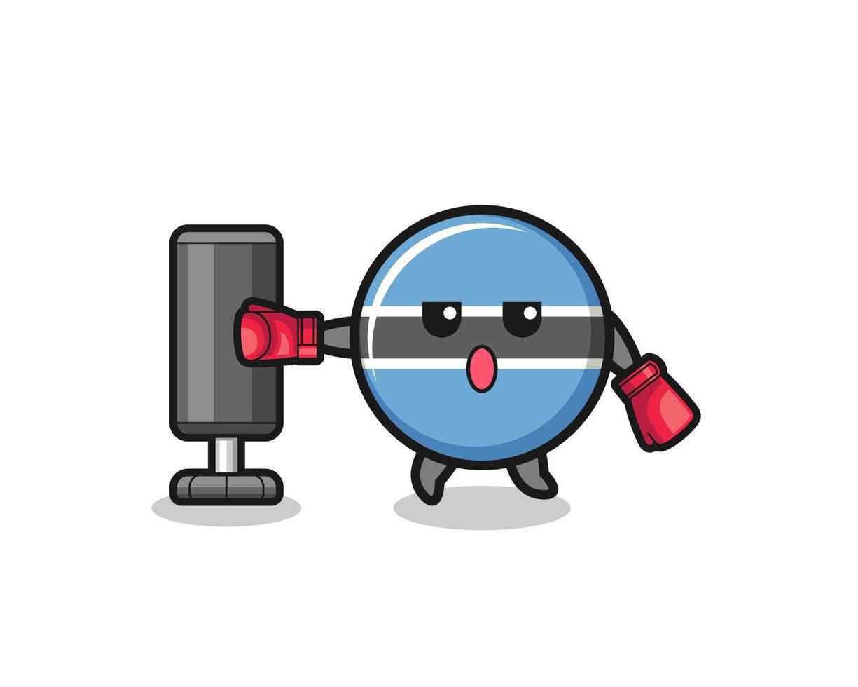 botswana flag boxer cartoon doing training with punching bag vector