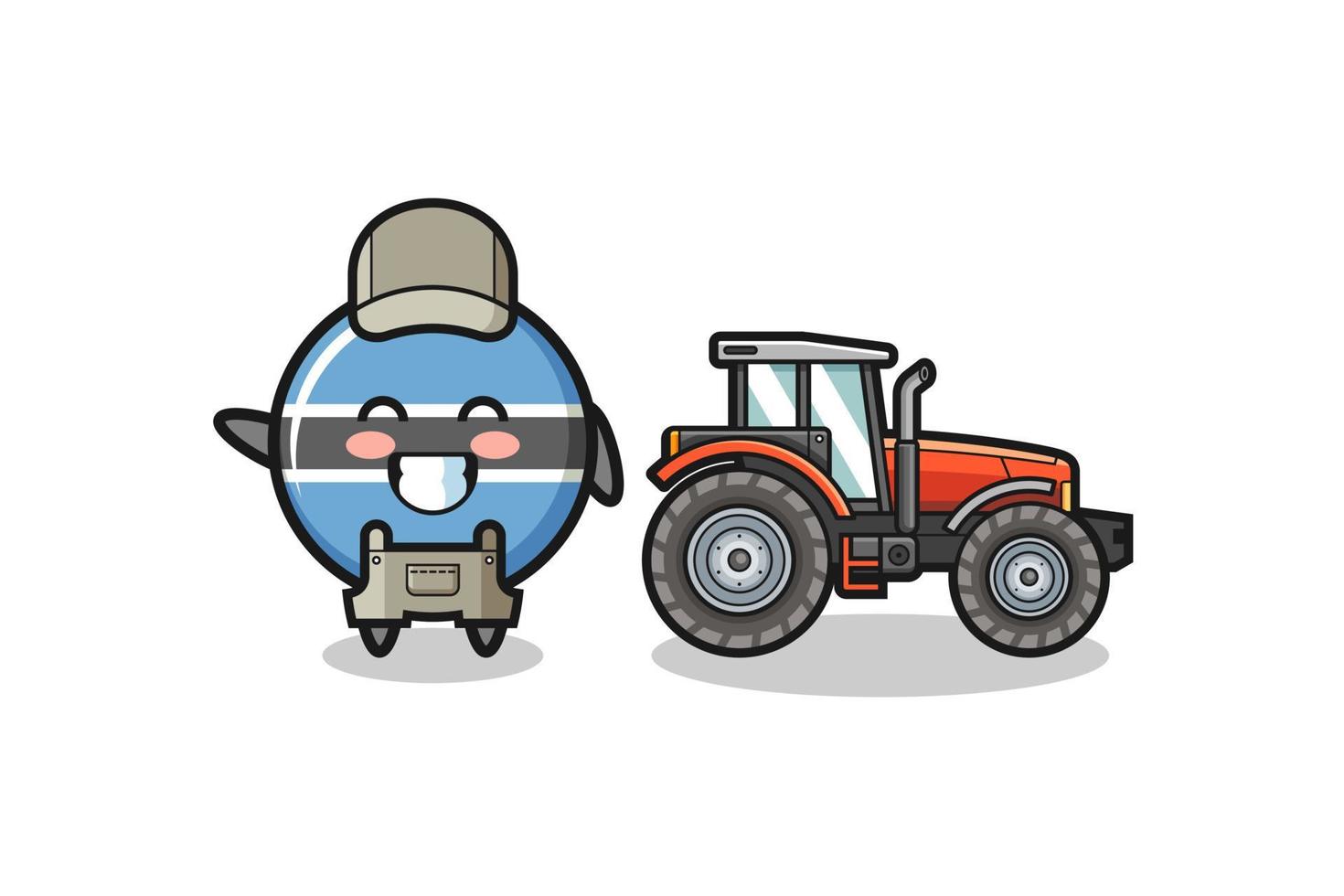 the botswana flag farmer mascot standing beside a tractor vector