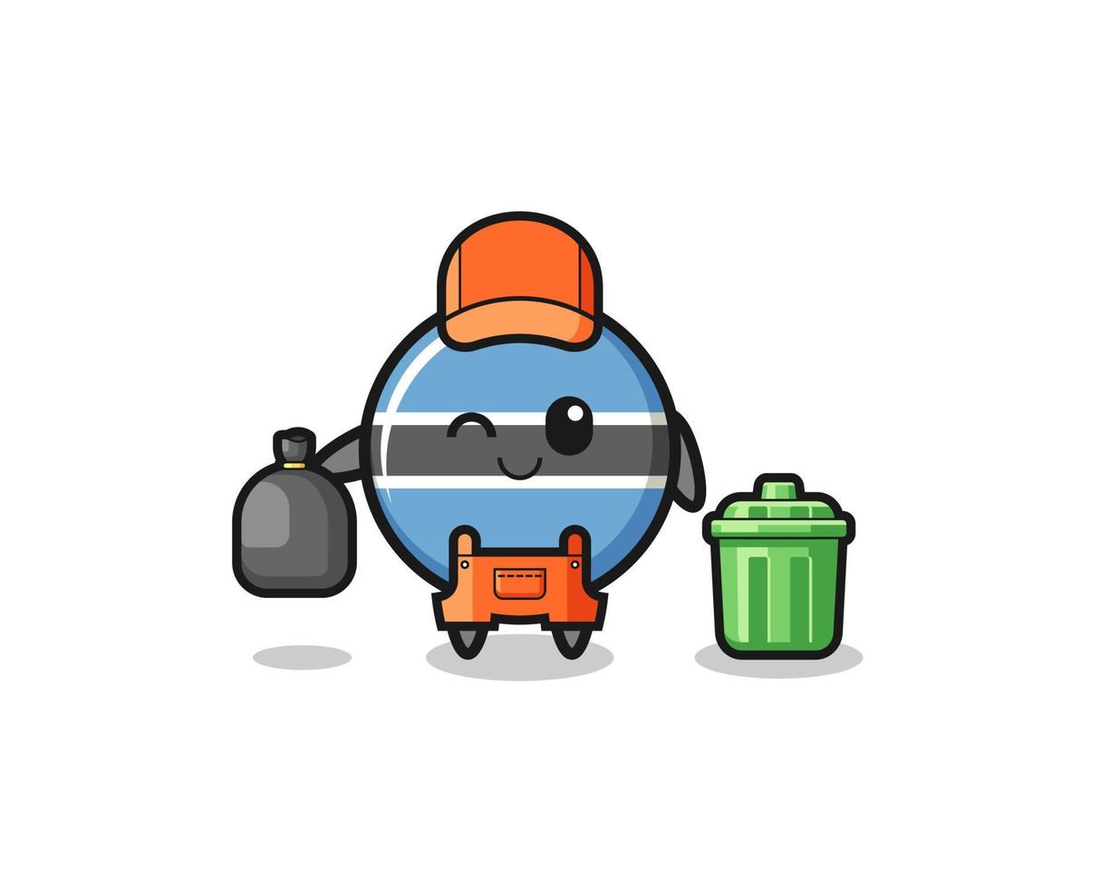 the mascot of cute botswana flag as garbage collector vector