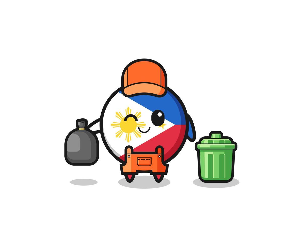 the mascot of cute philippines flag as garbage collector vector