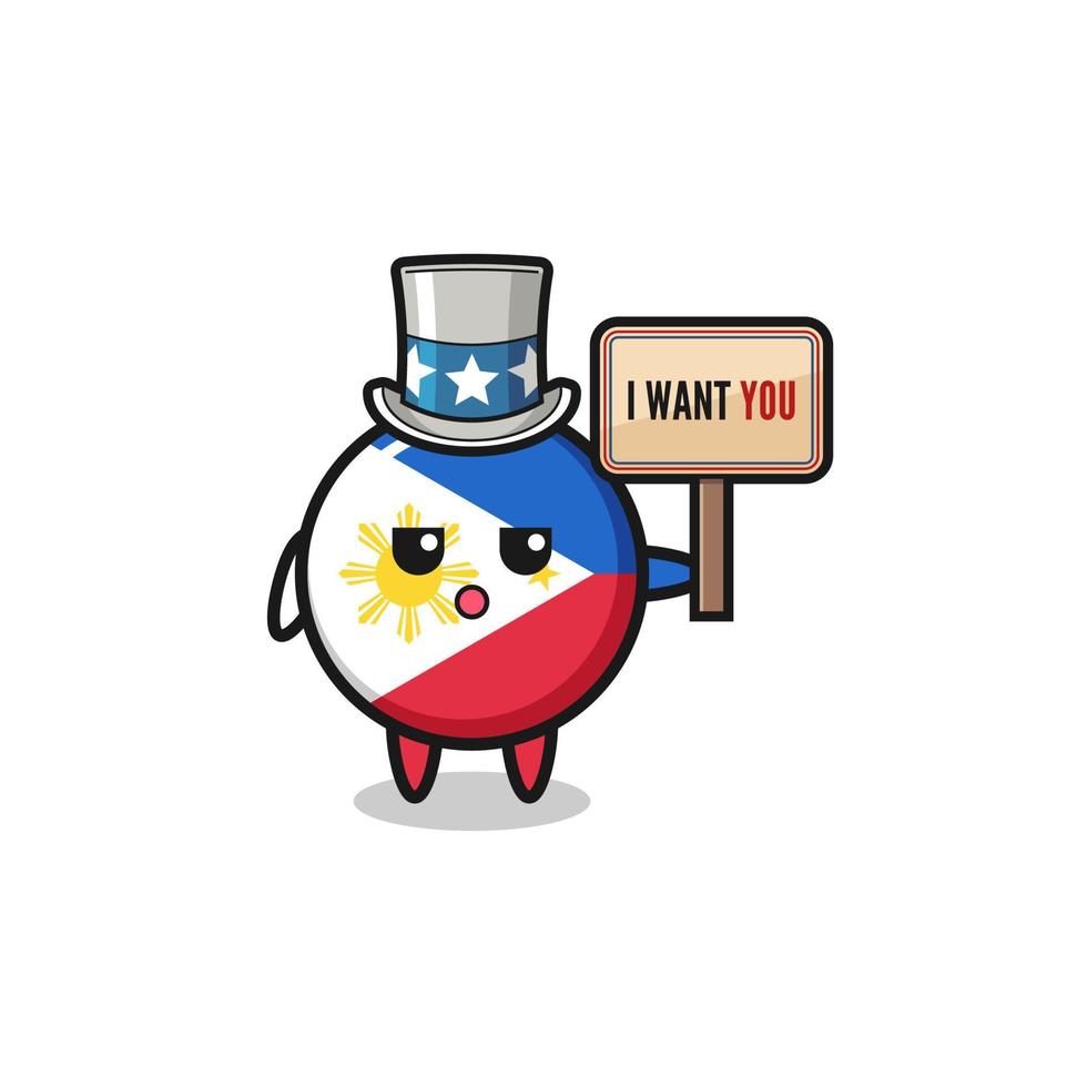 philippines flag cartoon as uncle Sam holding the banner I want you vector