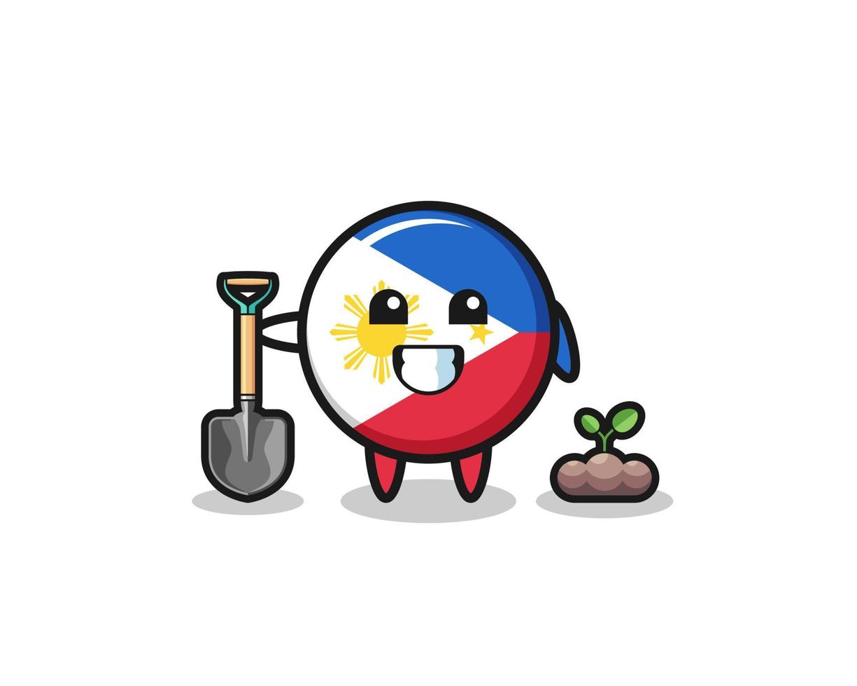 cute philippines flag cartoon is planting a tree seed vector