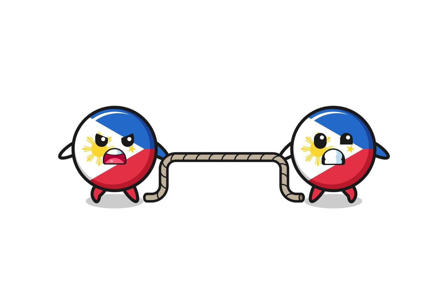 cute philippines flag character is playing tug of war game vector