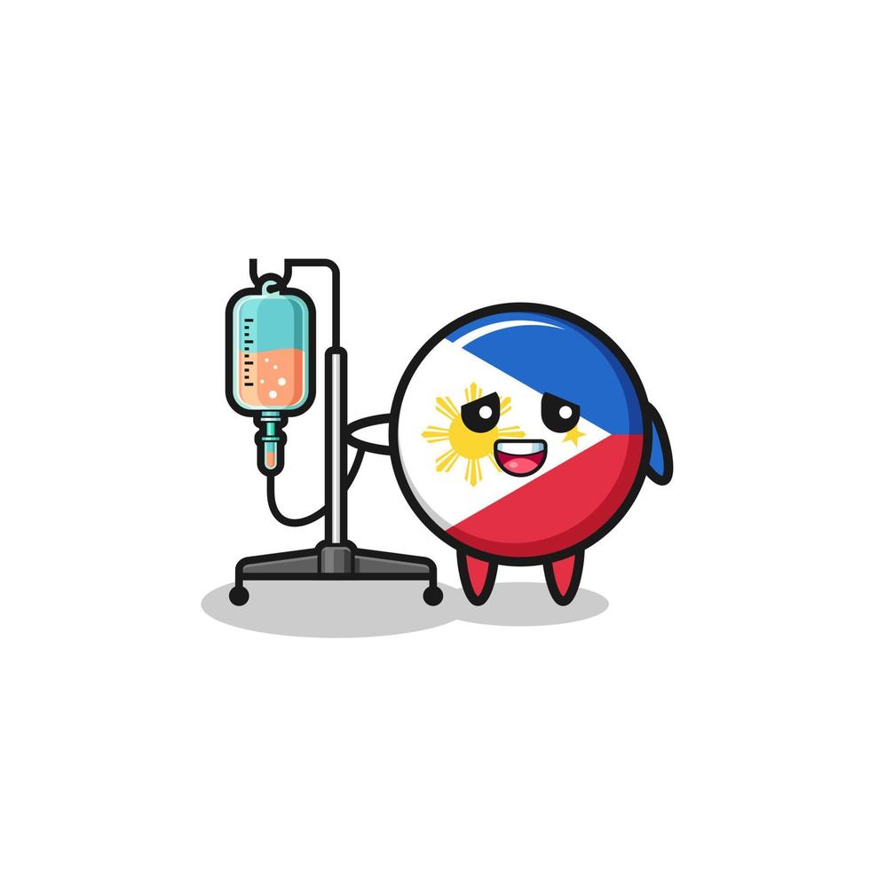 cute philippines flag character standing with infusion pole vector