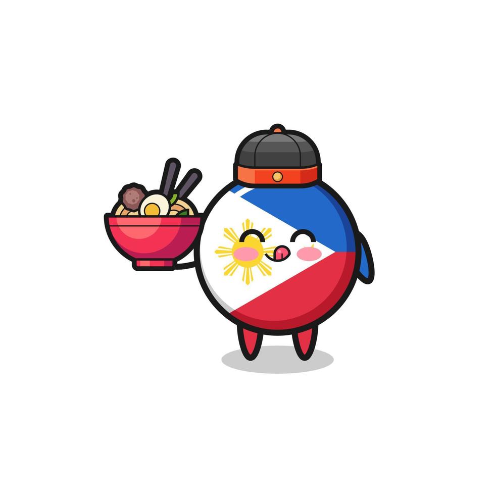 philippines flag as Chinese chef mascot holding a noodle bowl vector
