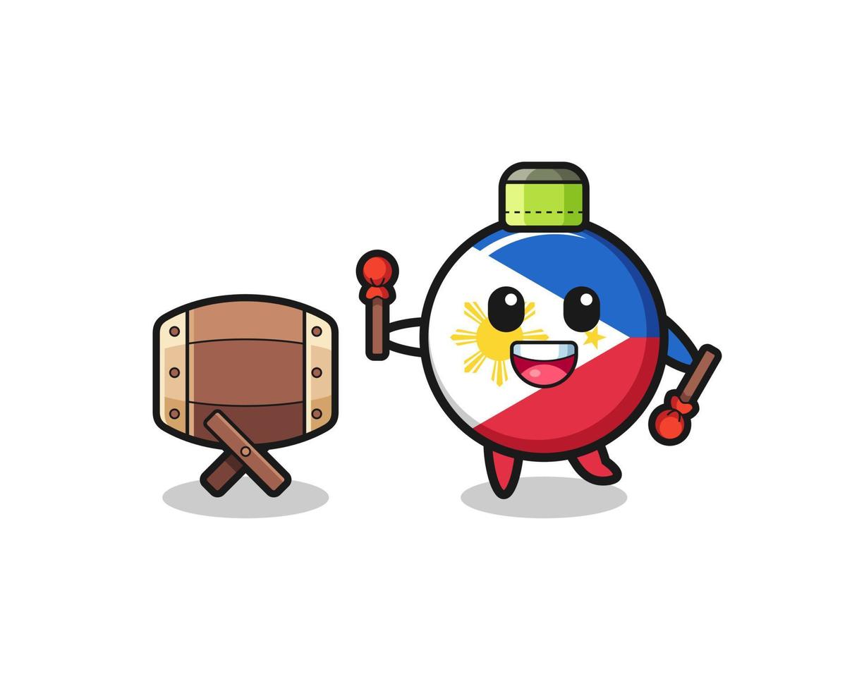 philippines flag muslim cartoon is beating the bedug vector