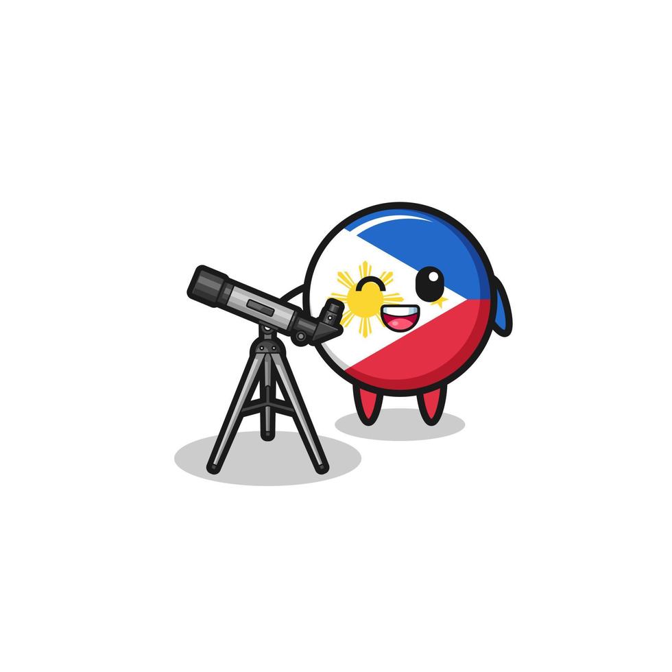 philippines flag astronomer mascot with a modern telescope vector