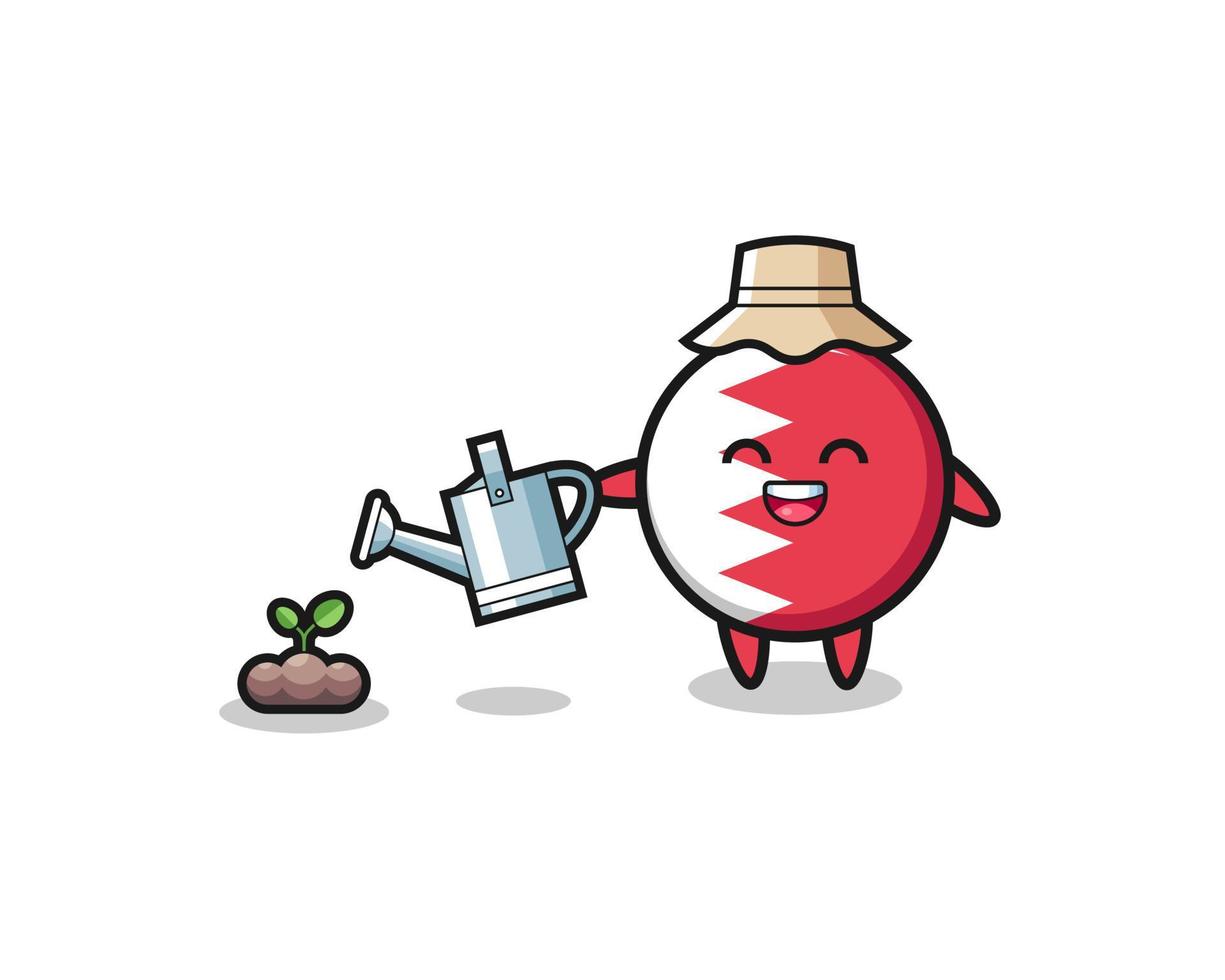cute bahrain flag is watering plant seeds vector