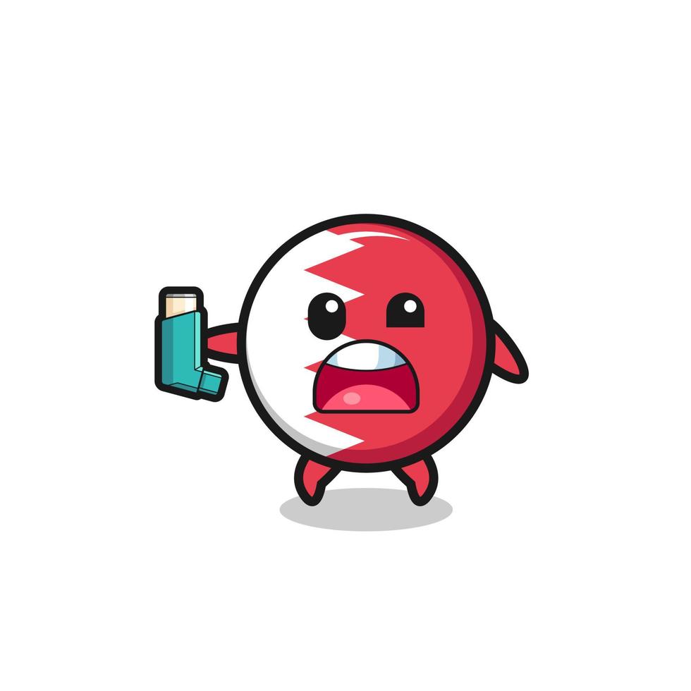 bahrain flag mascot having asthma while holding the inhaler vector