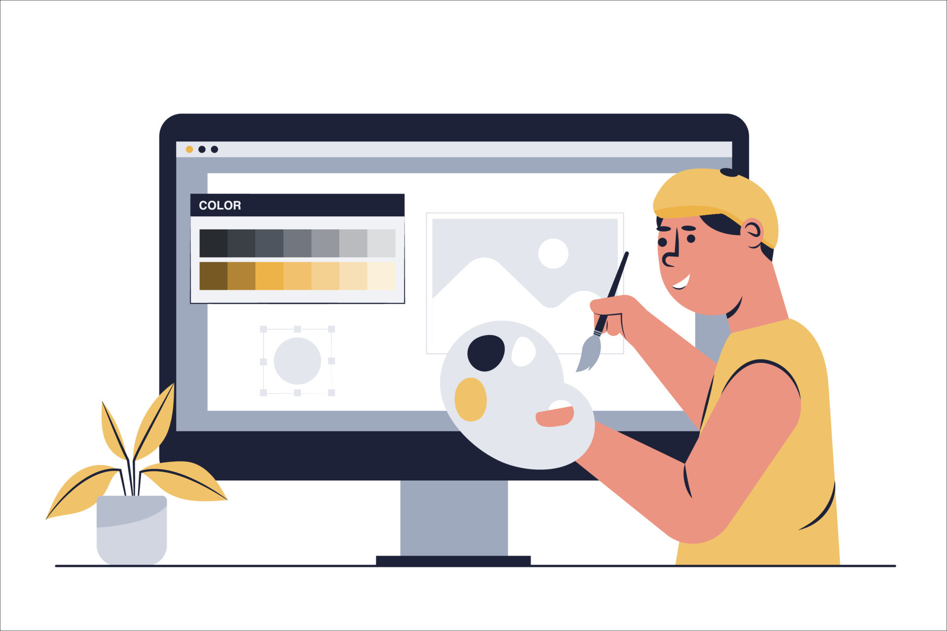 digital artists vector concept. Modern artists work on computer art