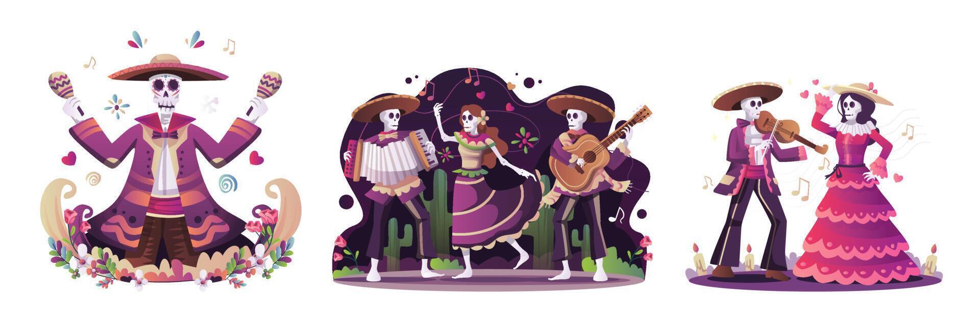 Pareja mexicana realizando danza jarabe tapatio de México vector