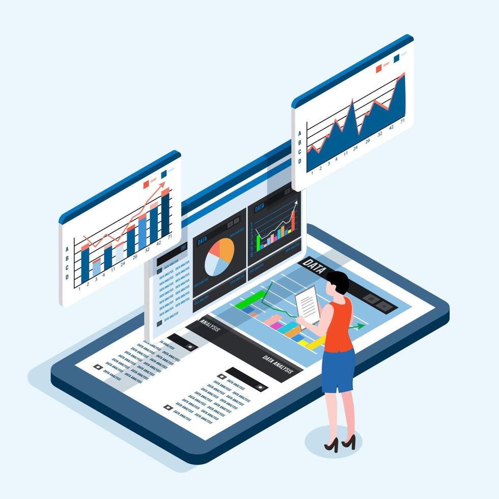 Businesswoman online working for business financial and evaluation. vector