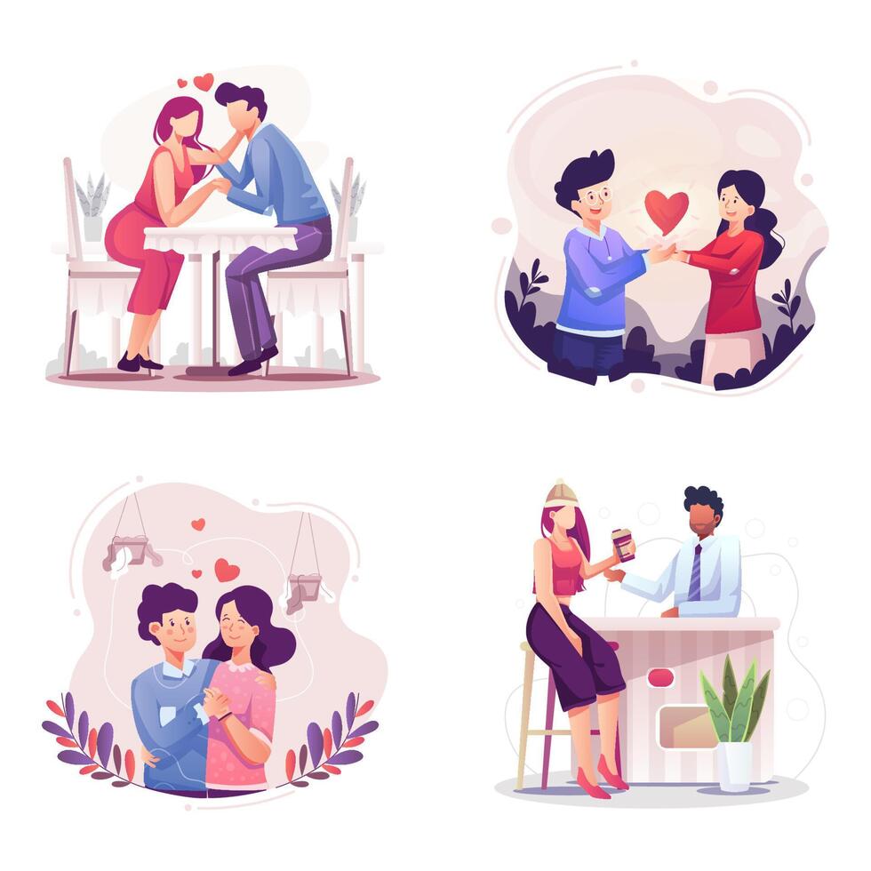 Valentine's day concept. Romantic dinner dating couples. vector