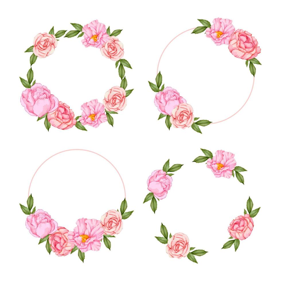 Floral Frame wreaths. Set of botanical frame watercolor bouquet flowers. vector