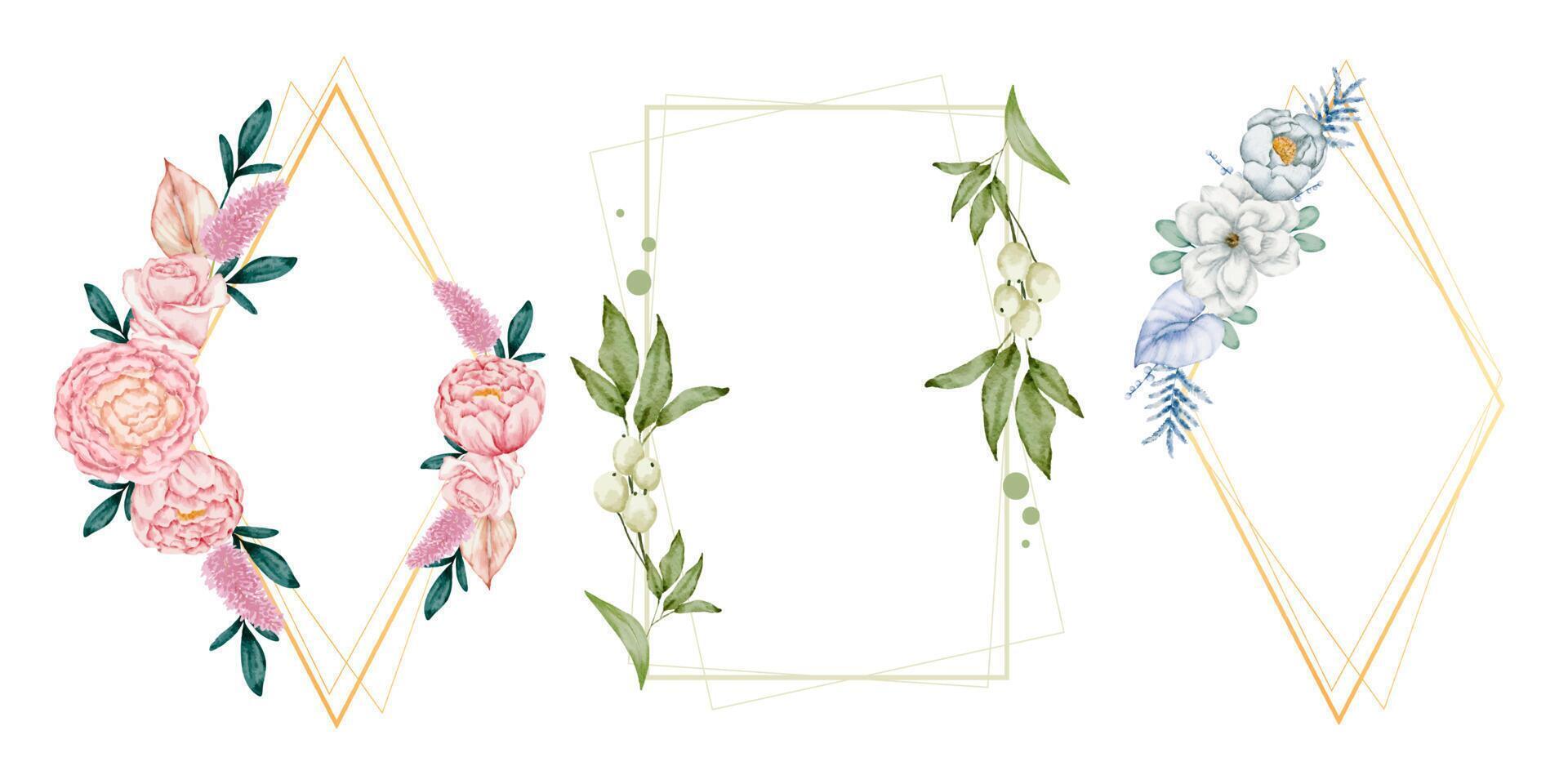 Floral Frame wreaths. Set of botanical frame watercolor bouquet flowers. vector