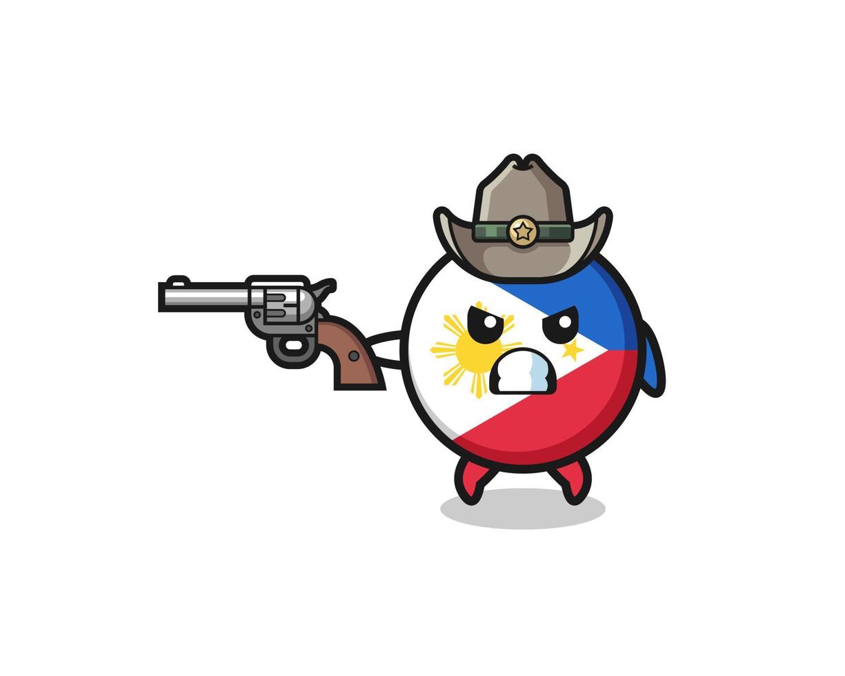 El vaquero de la bandera de Filipinas disparando con una pistola vector